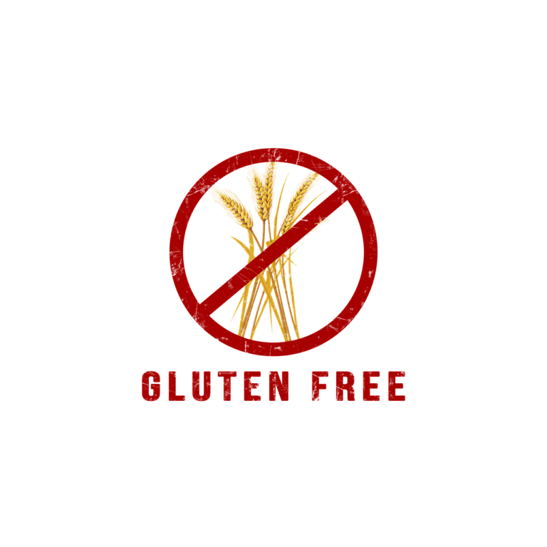 Épi de blé barré avec la mention "Gluten Free" en dessous, symbolisant une alimentation sans gluten.